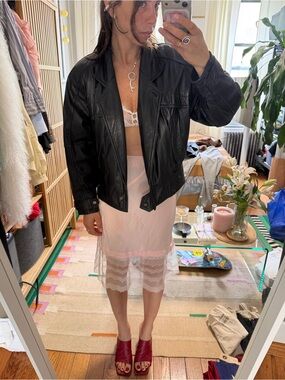 Vintage Black Leather Jacket - Size- xs (fits to small)